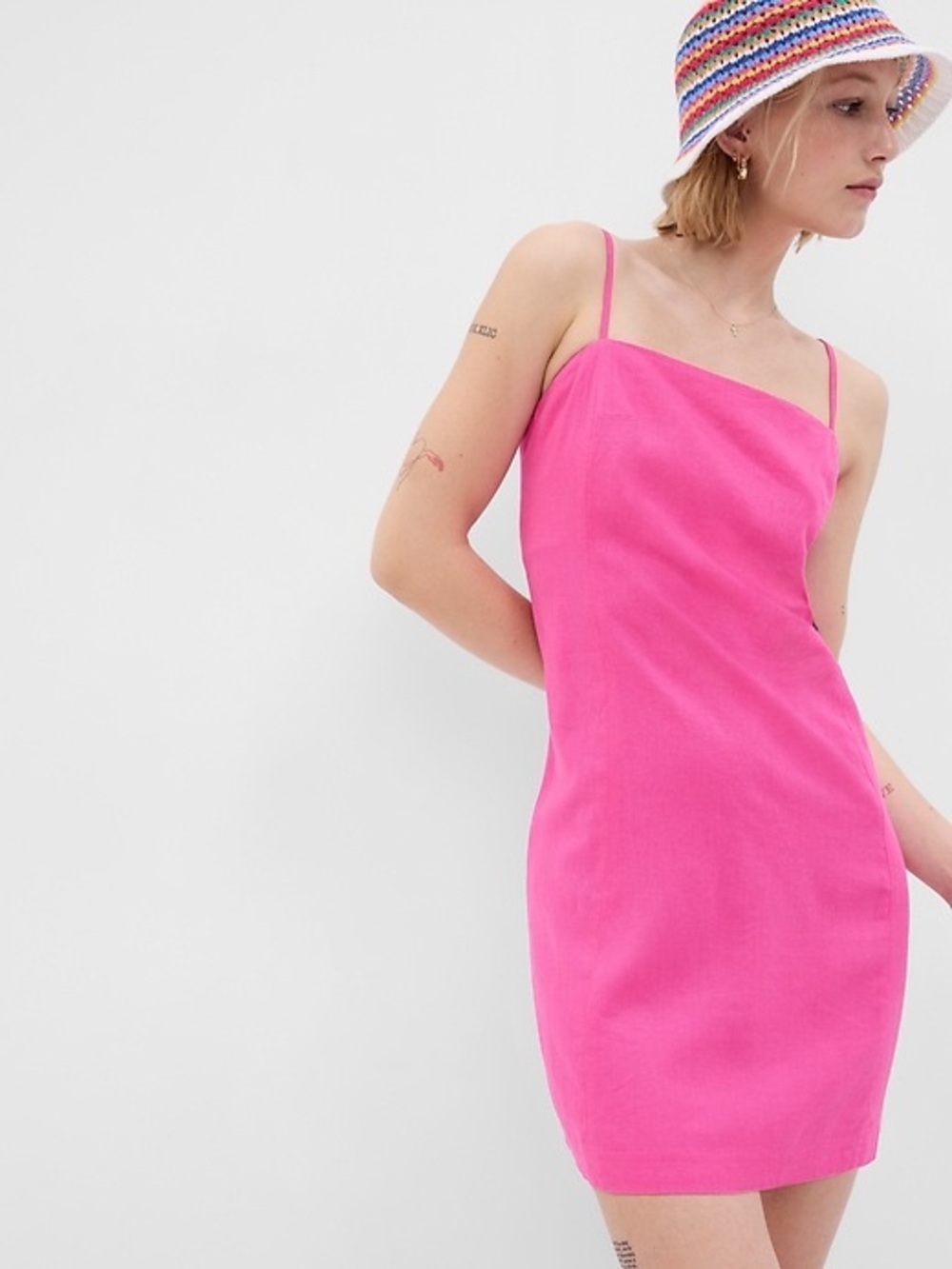 Gap Linen-Blend Strapless A-Line Mini Dress Phoebe Pink NWT Size L